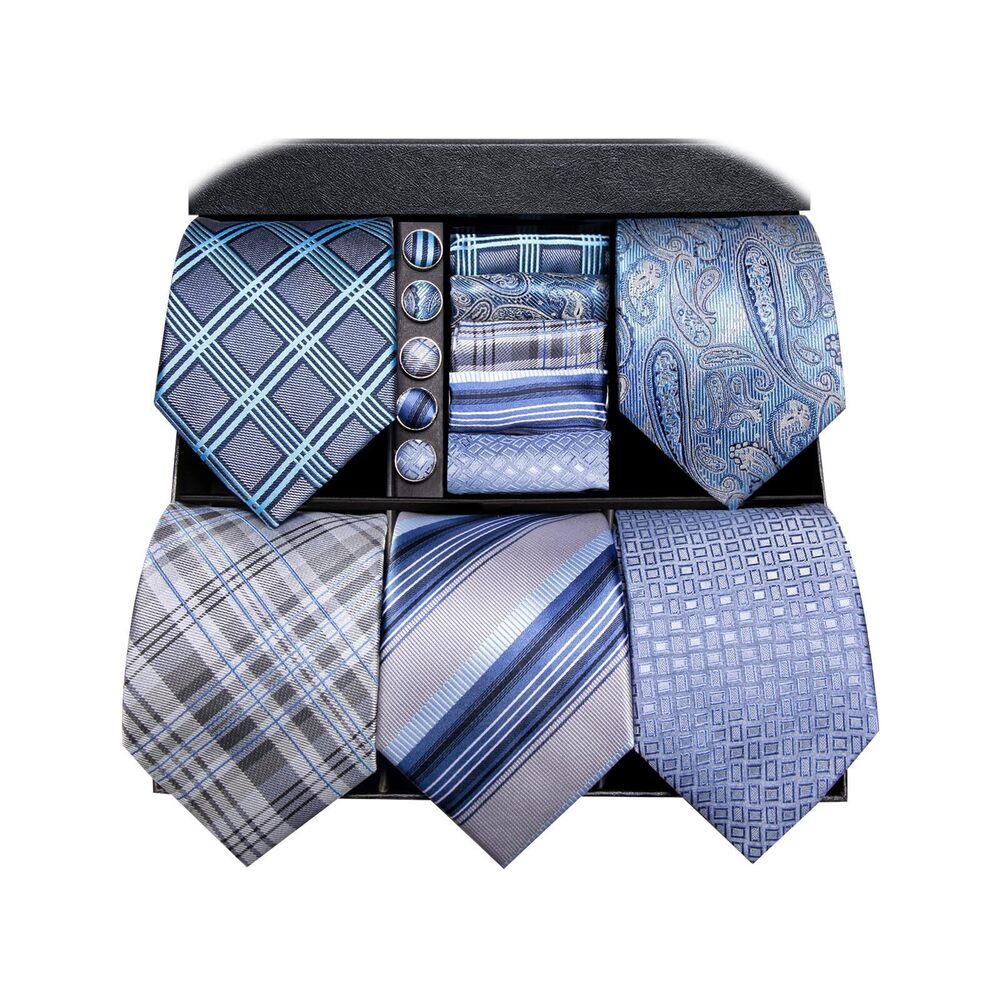2924 Lot 5 Pcs Gift Box Tie Set Necktie with Pocket Square Cufflinks Silk